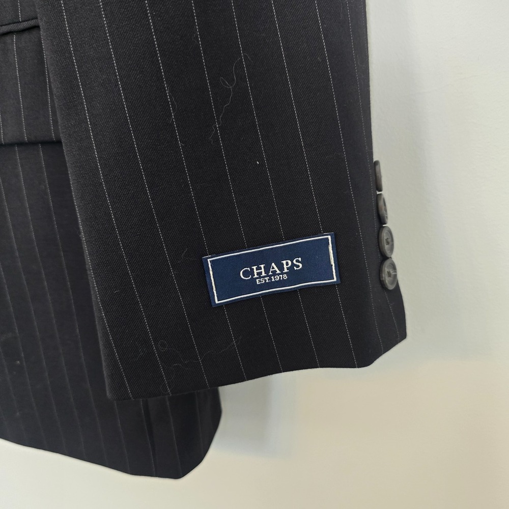 NWT Chaps Mens Wool Pinstripe Blazer 40 Short Black Business Suit Jacket - Picture 5 of 12